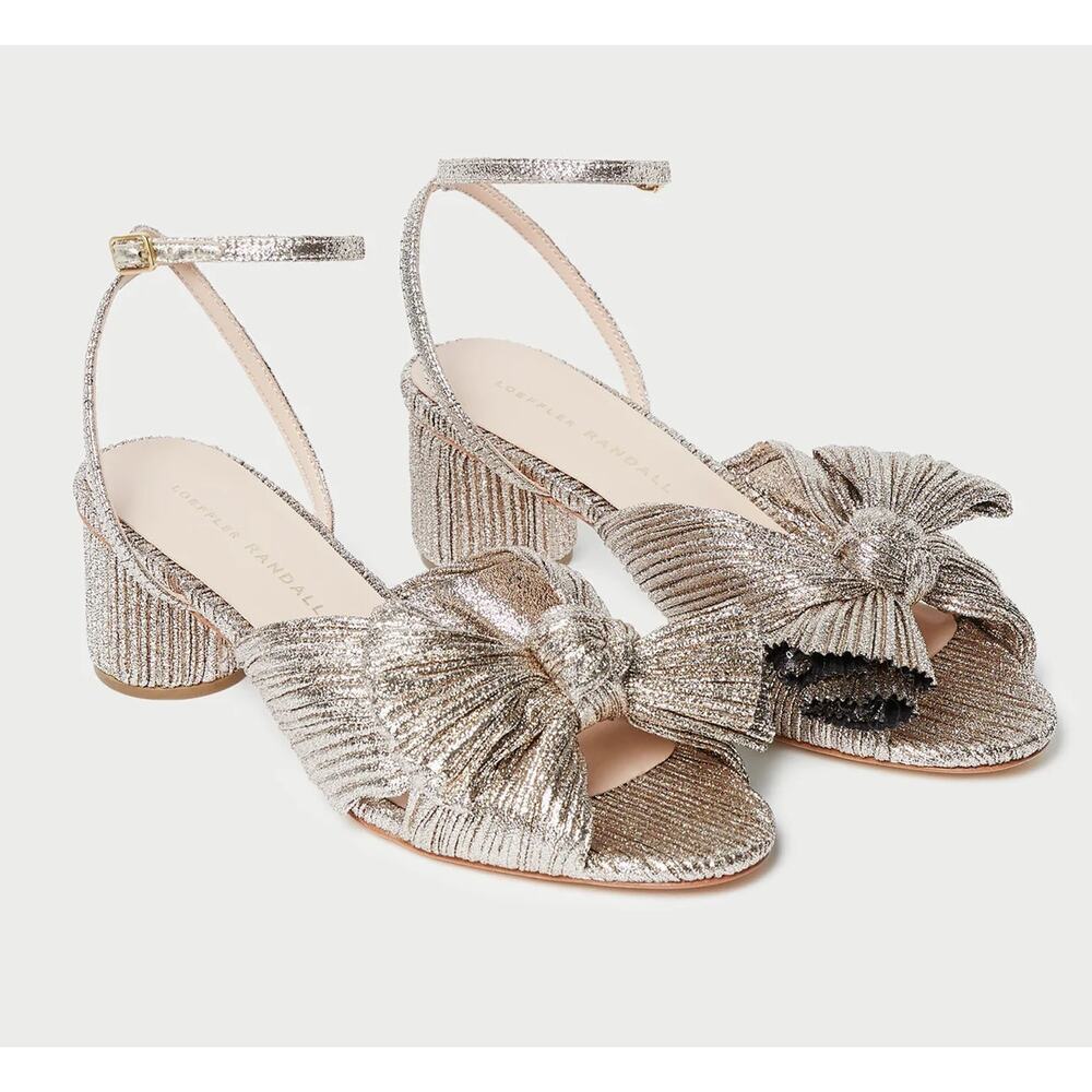 Loeffler Randall Silver Metallic Knotted Open-Toe Ankle-Strap Sandals